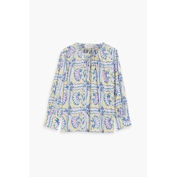 Hupa gathered printed cotton-voile blouse