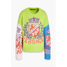 Intarsia color-block cotton-blend sweater