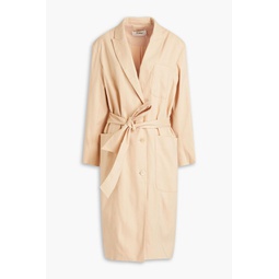 Belted linen-blend twill coat