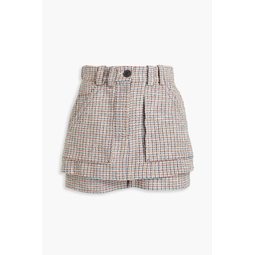 Layered houndstooth cotton-blend tweed shorts
