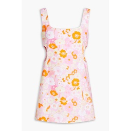Cutout floral-print cotton mini dress