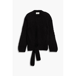 Tie-front ribbed-knit sweater