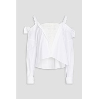 Cold-shoulder broderie anglaise-paneled cotton-poplin top