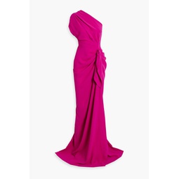 One-shoulder draped cady gown