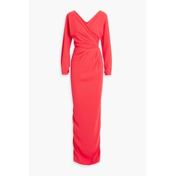 Wrap-effect gathered crepe gown