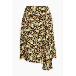Draped floral-print crepe skirt