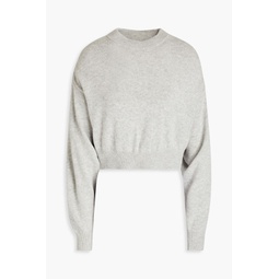 Cutout cropped tulle-paneled knitted sweater