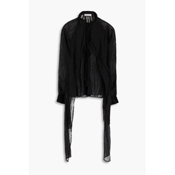 Draped broderie anglaise-trimmed crinkled voile blouse
