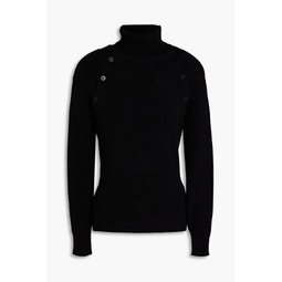 Convertible ribbed cashmere and merino wool-blend turtleneck sweater