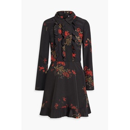 Ruffled floral-print crepe de chine mini shirt dress