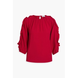Cutout ruffle-trimmed crepe top