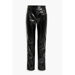 Crinkled faux patent-leather straight-leg pants