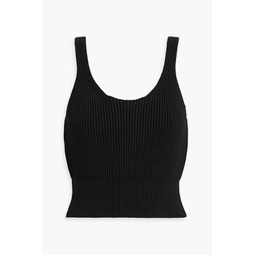 Cropped ribbed cotton-blend tank