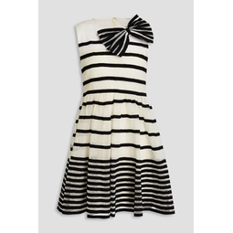 Bow-embellished striped point desprit mini dress