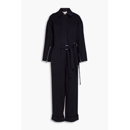 Cropped belted stretch-twill jumpsuit