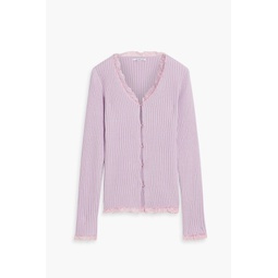 Tansy lace-trimmed ribbed-knit cardigan