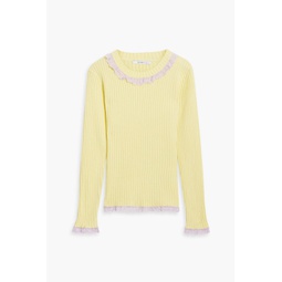 Lace-trimmed two-tone ribbed-kit sweater