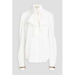 Chain-embellished silk-chiffon blouse