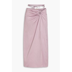 Nell ruched cotton-blend midi skirt