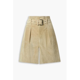 Cililaz belted pleated suede shorts