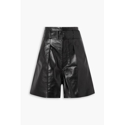 Balilaz belted pleated leather shorts