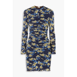 Azula reversible ruched floral-print stretch-mesh mini dress