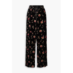 Floral-print velvet wide-leg pants