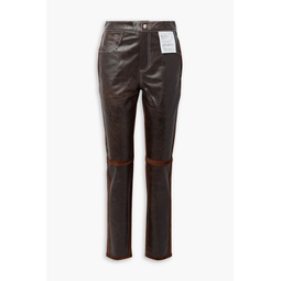 Suede-trimmed leather straight-leg pants