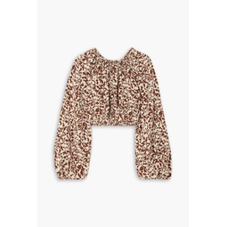 Cropped floral-print mulberry silk-crepe top