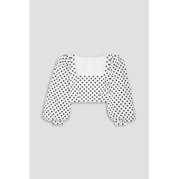 Elliot cropped polka-dot cotton-blend poplin blouse