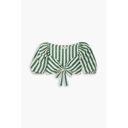Thaia Ikat cropped tie-front striped cotton top