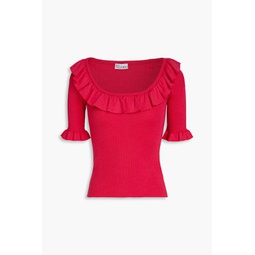 Ruffled ribbed wool, silk and cashmere-blend top