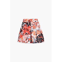 Pleated printed faille mini skirt