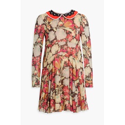 Studded floral-print silk-blend chiffon mini dress