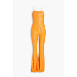 Sequined stretch-mesh jumpsuit