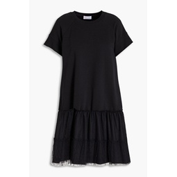 Point desprit-paneled French cotton-blend terry mini dress