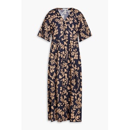 Pleated floral-print cotton-poplin midi dress
