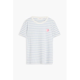 Embroidered striped cotton-jersey T-shirt