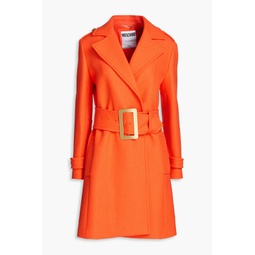 Belted wool-blend twill coat