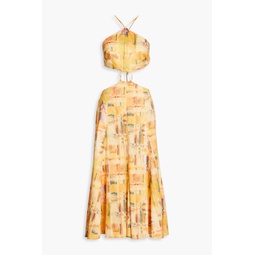 Nadeesha cutout printed linen-blend midi dress