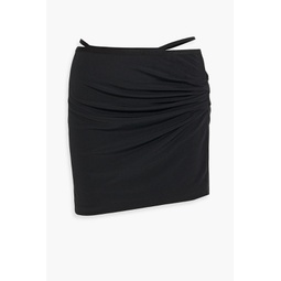 Ruched stretch-crepe mini skirt
