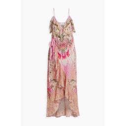 Embellished printed silk-chiffon wrap dress