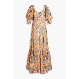 Shirred floral-print crepe maxi dress