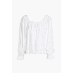 Gathered broderie anglaise cotton blouse