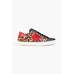Sequin-embellished leopard-print velvet and leather sneakers