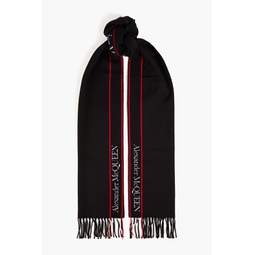 Fringed logo-print wool and cashmere-blend scarf