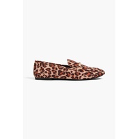 Embellished leopard-print faux calf hair loafers