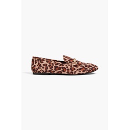 Embellished leopard-print faux calf hair loafers