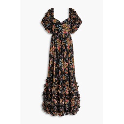 Ruffled floral-print chiffon maxi dress