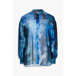 Berry Blue Strokes pleated tie-dyed gauze shirt